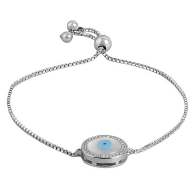 zavya round evil eye rhodium plated 925 sterling silver box chain bracelet