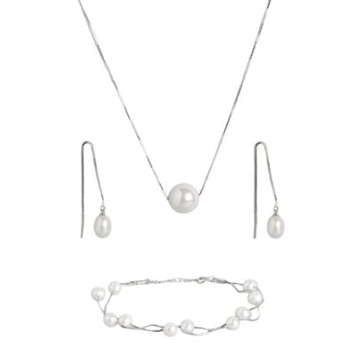 zavya freshwater pearl rhodium plated 925 sterling silver jewelery set