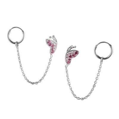 zavya mystic wings rhodium plated gemstone butterfly hoops & studs