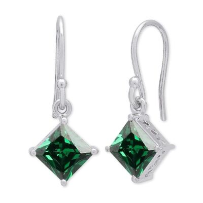 zavya enchanting emerald: rhodium-plated 925 sterling silver earrings with green sparkle