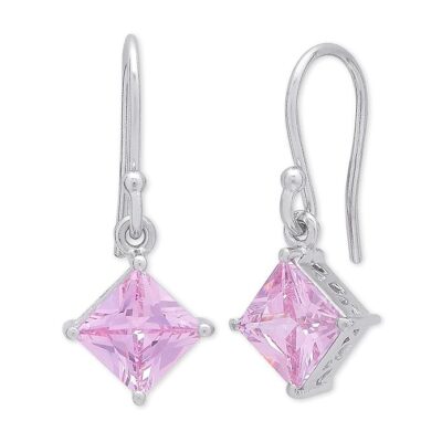 zavya enchanted blush rhodium plated sterling silver dangle earrings with pink cz