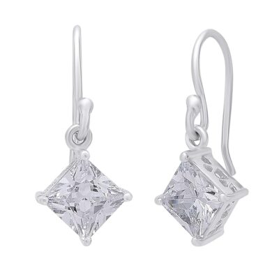 zavya clear solitaire cube rhodium plated 925 sterling silver earring