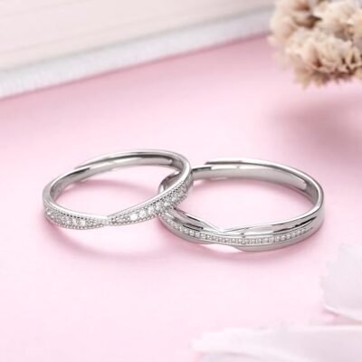 men’s & women’s zircon adjustable 925 sterling silver couple rings – set of 2