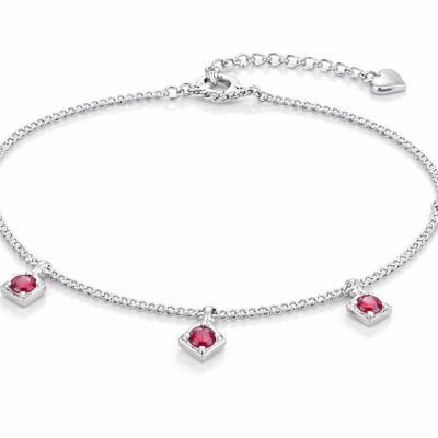 pink zircon drop charm 925 sterling silver anklet pair
