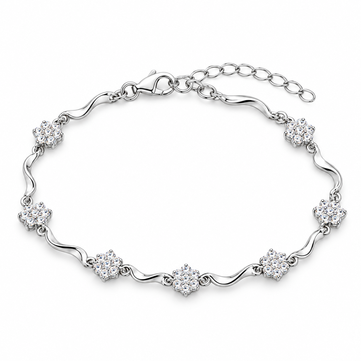 floral zircon wave 925 sterling silver bracelet