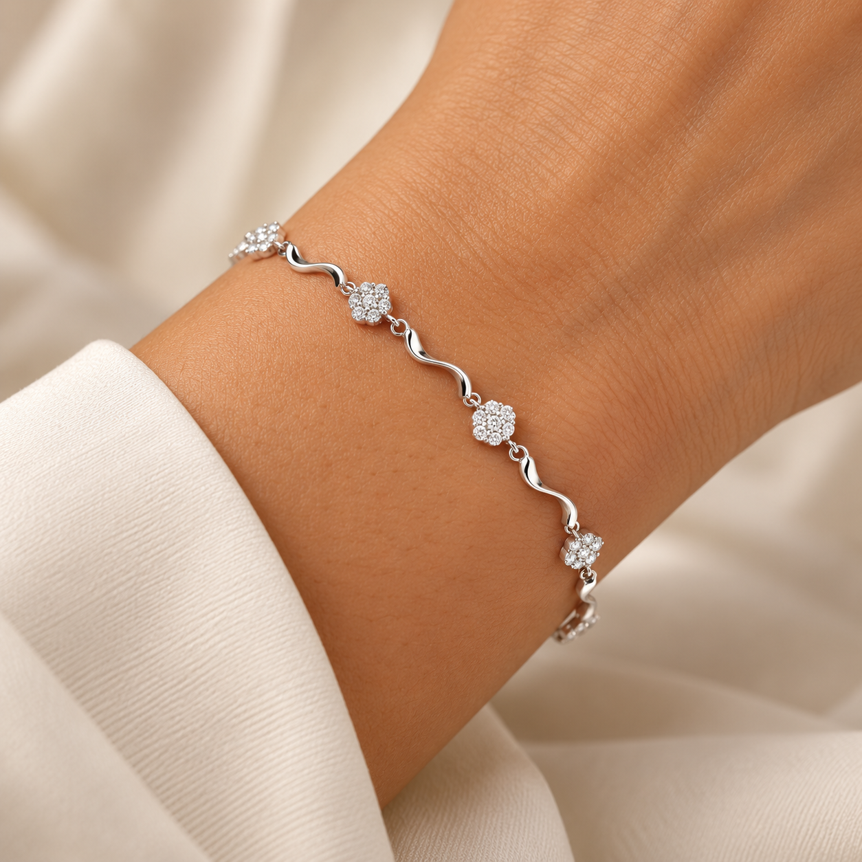 floral zircon wave 925 sterling silver bracelet