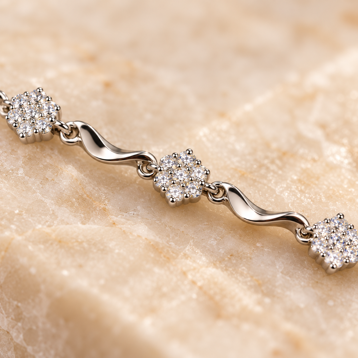 floral zircon wave 925 sterling silver bracelet
