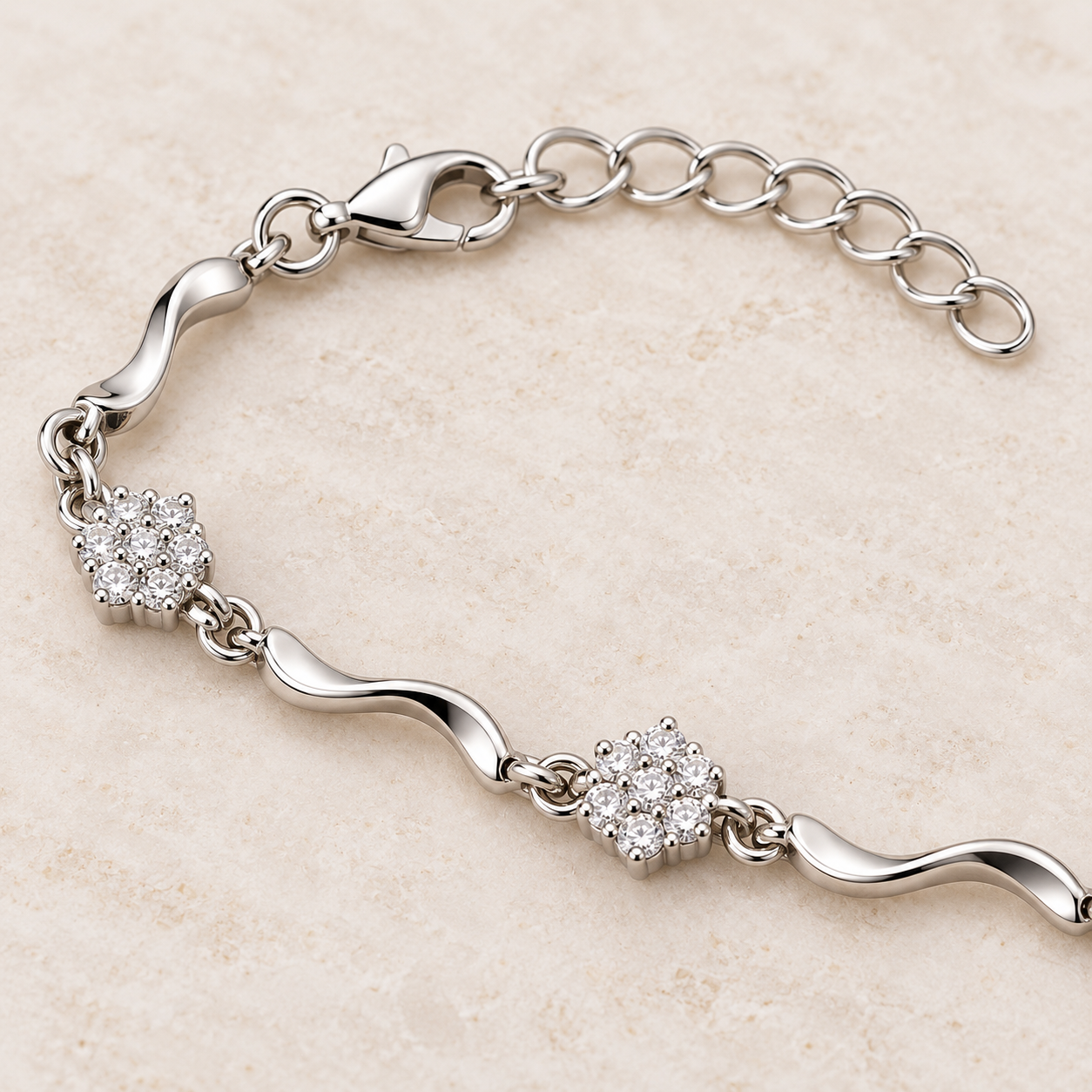floral zircon wave 925 sterling silver bracelet