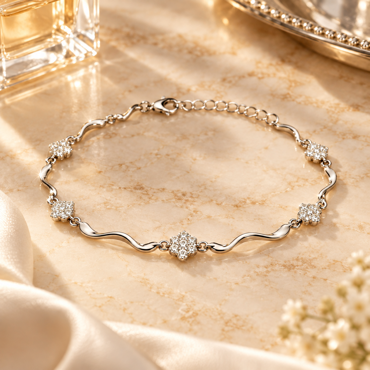 floral zircon wave 925 sterling silver bracelet