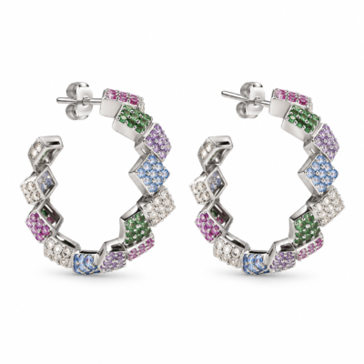 rainbow zircon geometric hoop earrings in 925 sterling silver