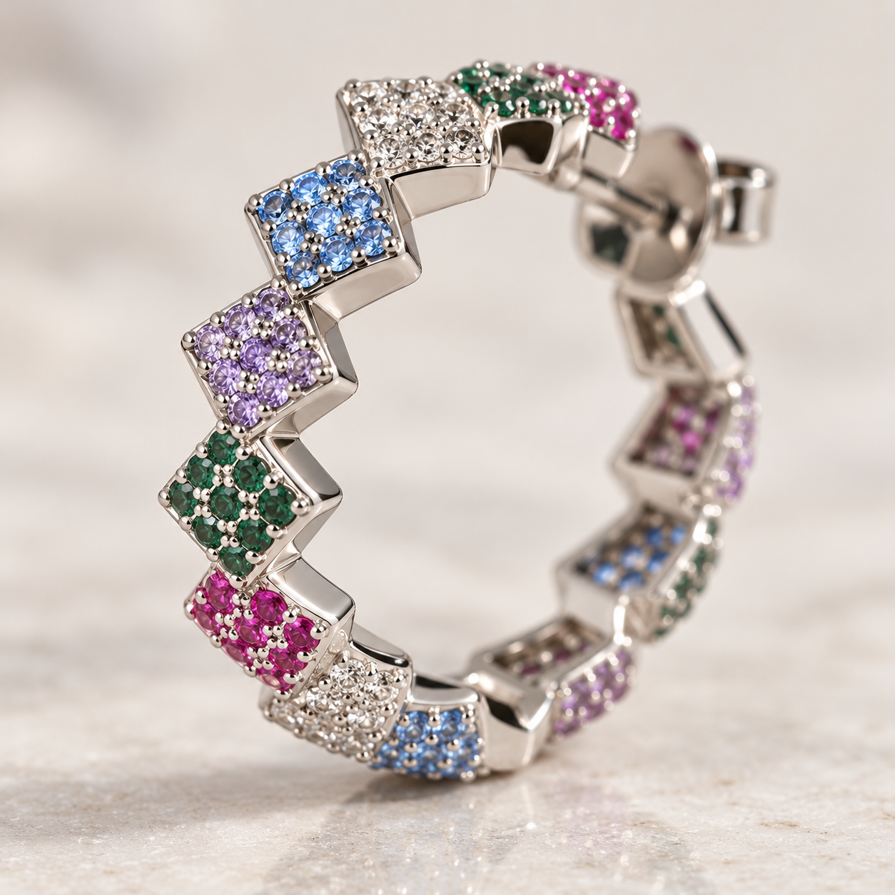 rainbow zircon geometric hoop earrings in 925 sterling silver