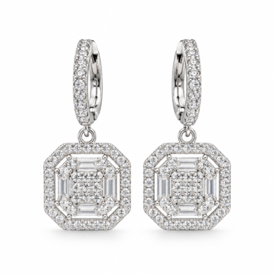 cushion halo drop earrings in 925 sterling silver