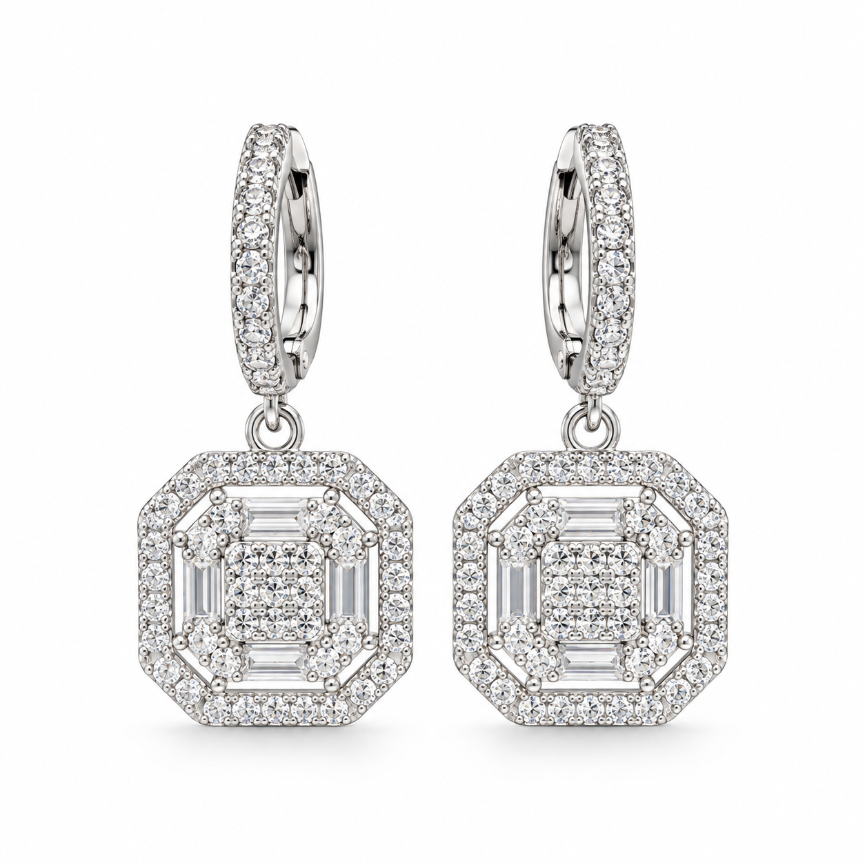 cushion halo drop earrings in 925 sterling silver