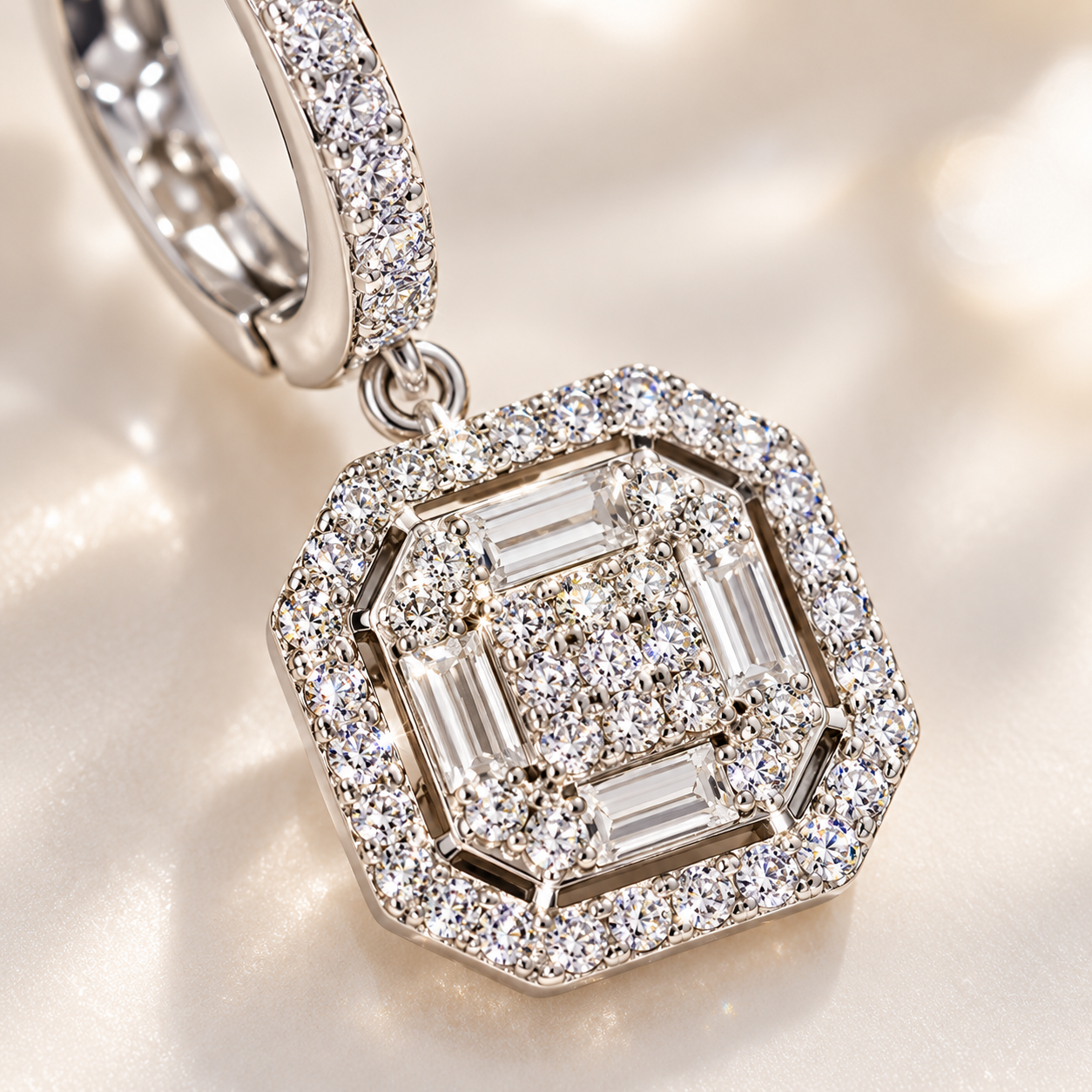 cushion halo drop earrings in 925 sterling silver