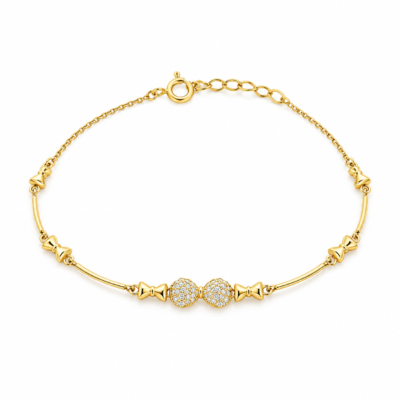 double zircon bead gold-plated 925 sterling silver bracelet