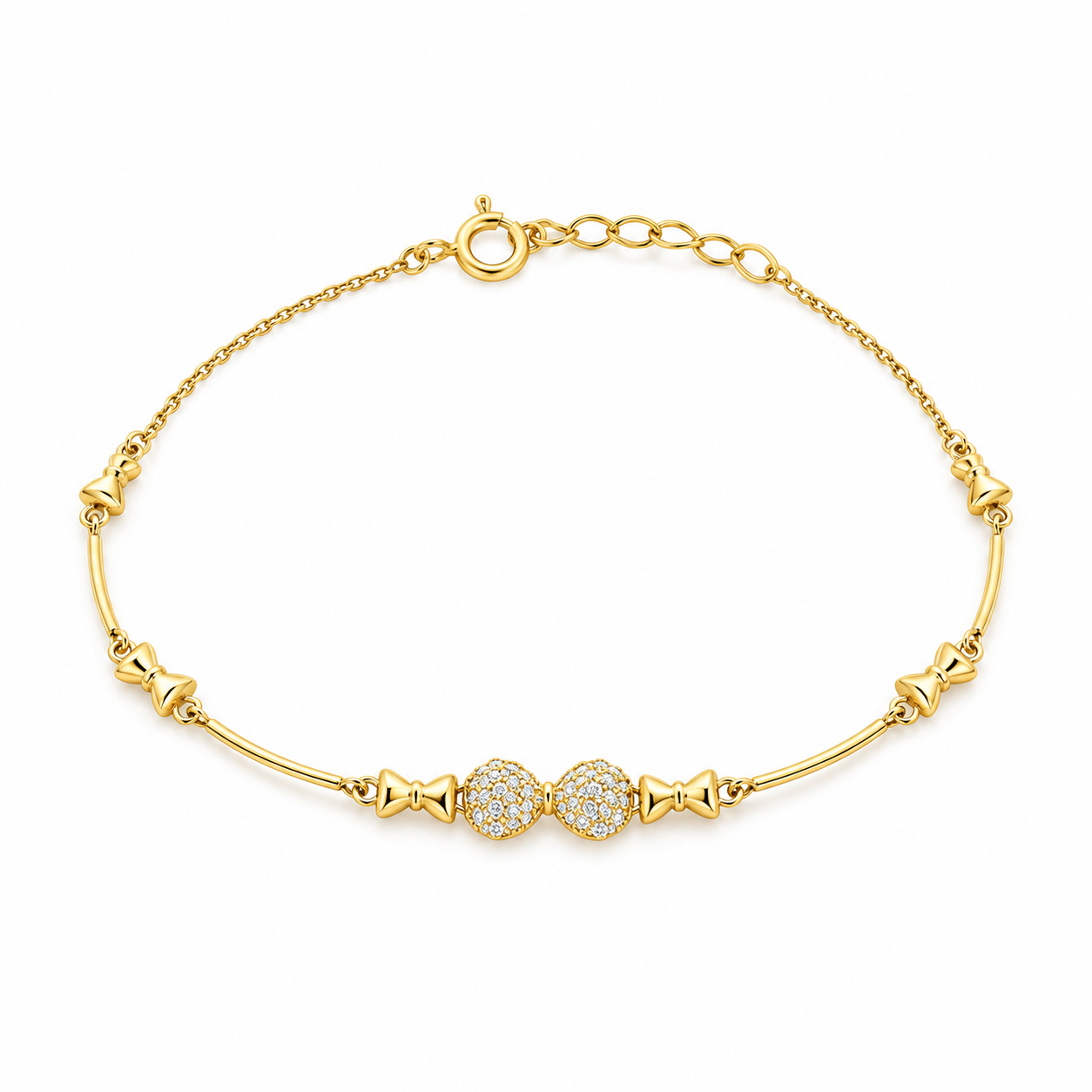 double zircon bead gold-plated 925 sterling silver bracelet