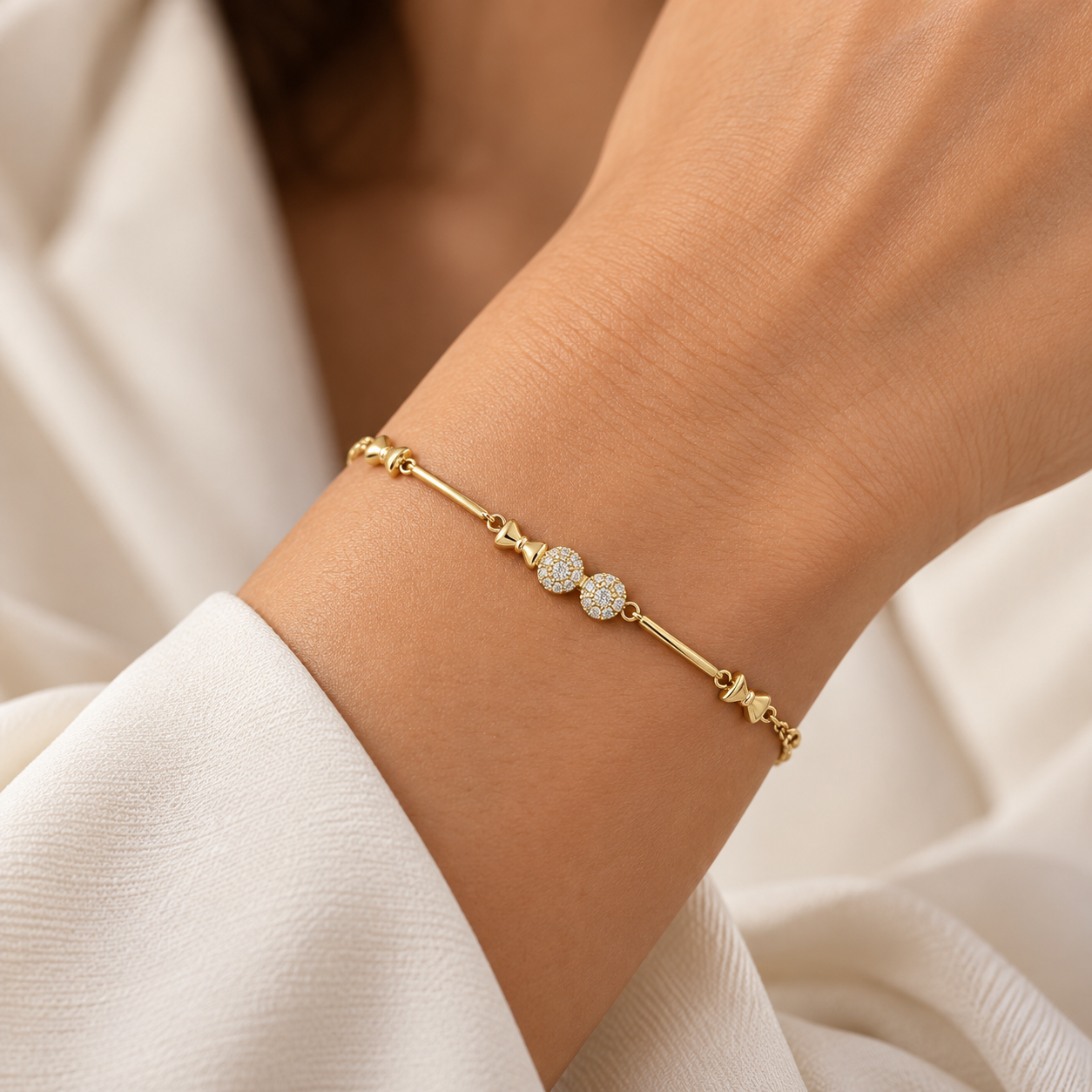 double zircon bead gold-plated 925 sterling silver bracelet