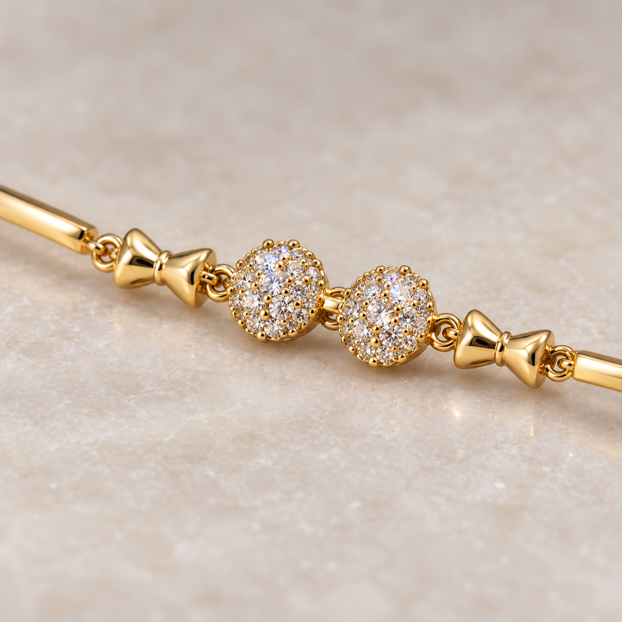 double zircon bead gold-plated 925 sterling silver bracelet