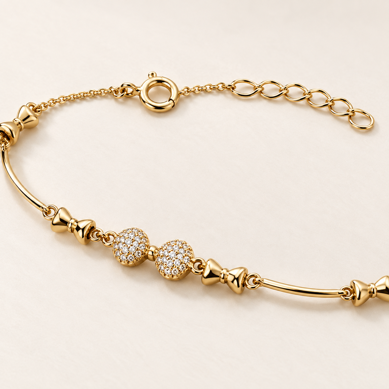 double zircon bead gold-plated 925 sterling silver bracelet