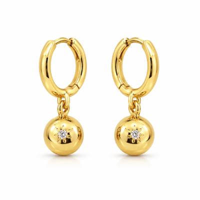 starburst disc drop huggie earrings in gold-plated 925 sterling silver