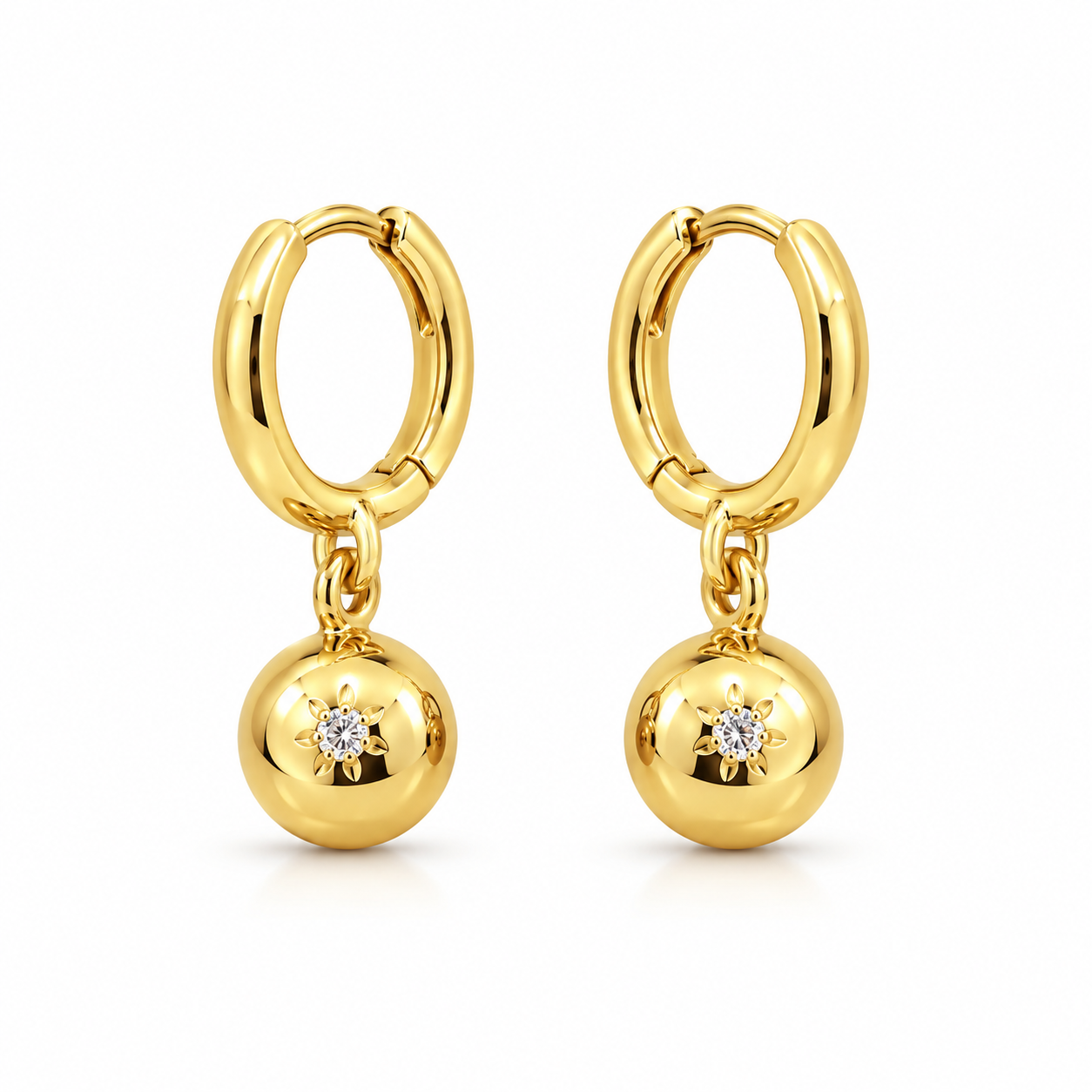 starburst disc drop huggie earrings in gold-plated 925 sterling silver