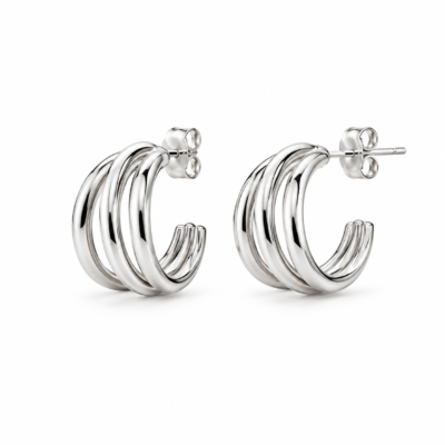 triple band huggie hoop earrings in 925 sterling silver