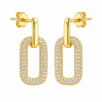 pavé zircon oval link drop earrings in gold-plated 925 sterling silver