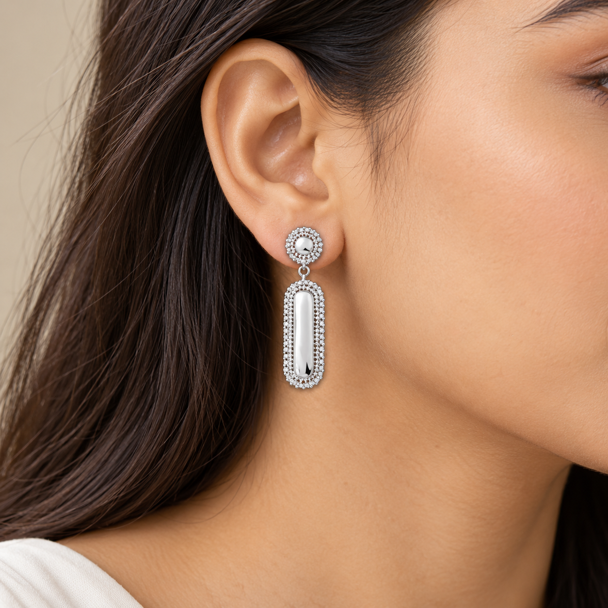 pear & oval zircon halo drop earrings in 925 sterling silver