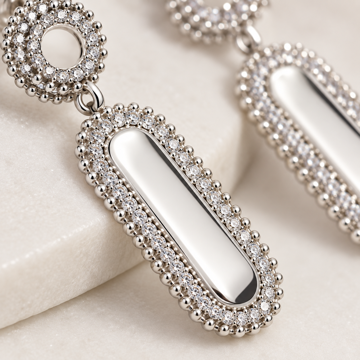 pear & oval zircon halo drop earrings in 925 sterling silver