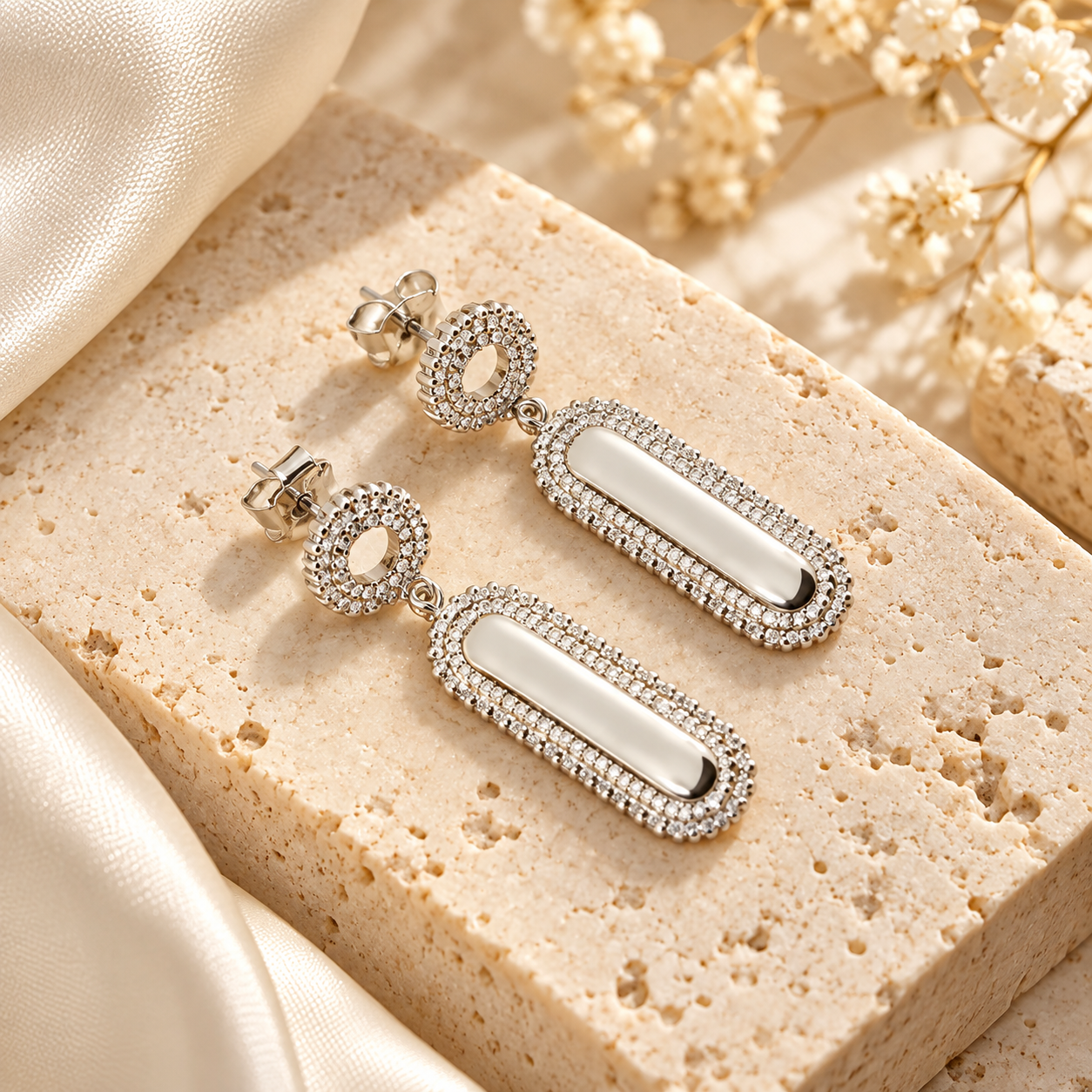 pear & oval zircon halo drop earrings in 925 sterling silver