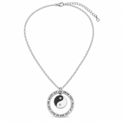 yin yang zircon circle pendant necklace in 925 sterling silver