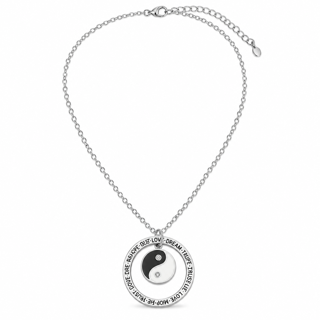 yin yang zircon circle pendant necklace in 925 sterling silver