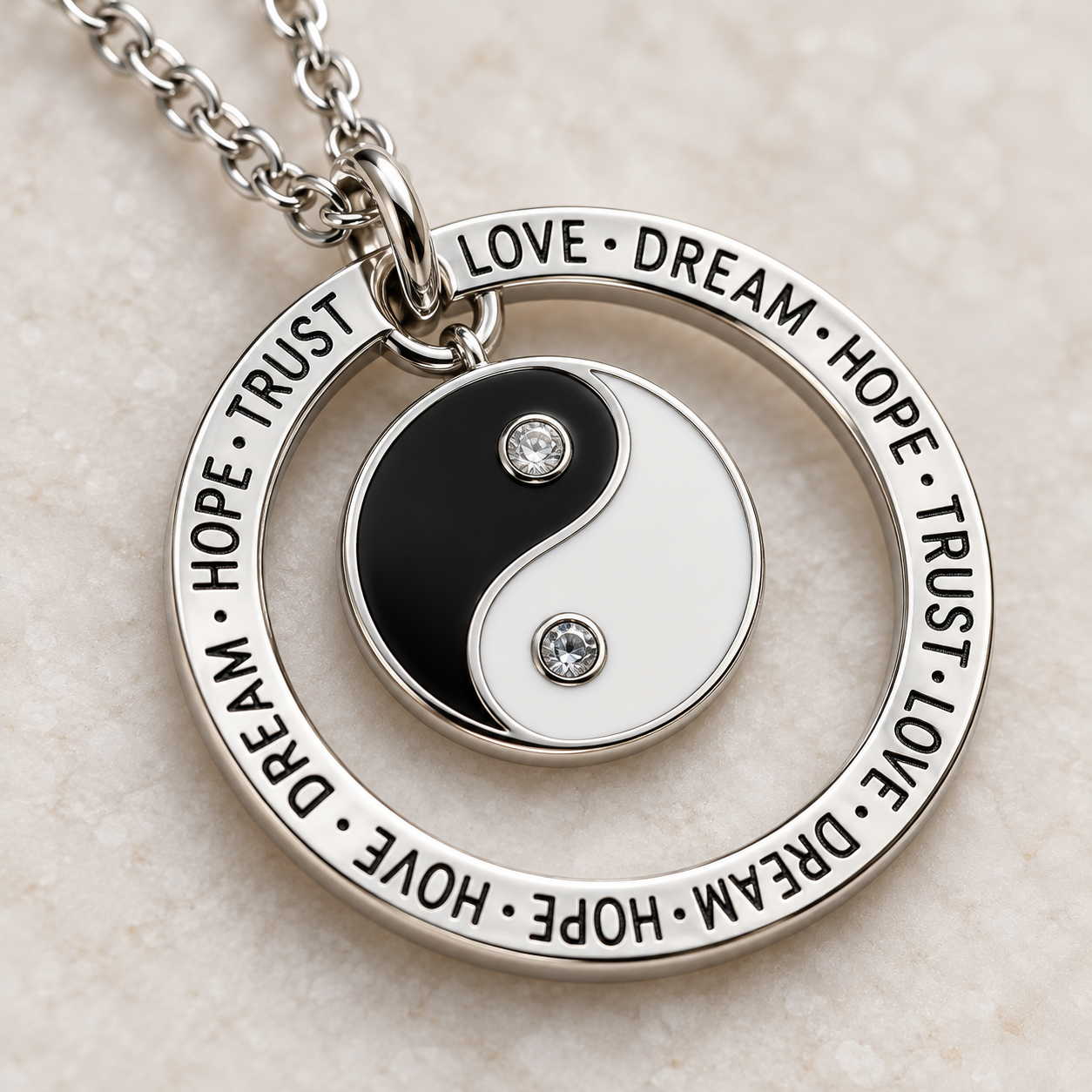 yin yang zircon circle pendant necklace in 925 sterling silver