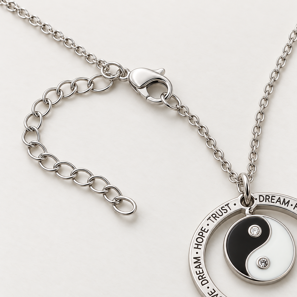 yin yang zircon circle pendant necklace in 925 sterling silver