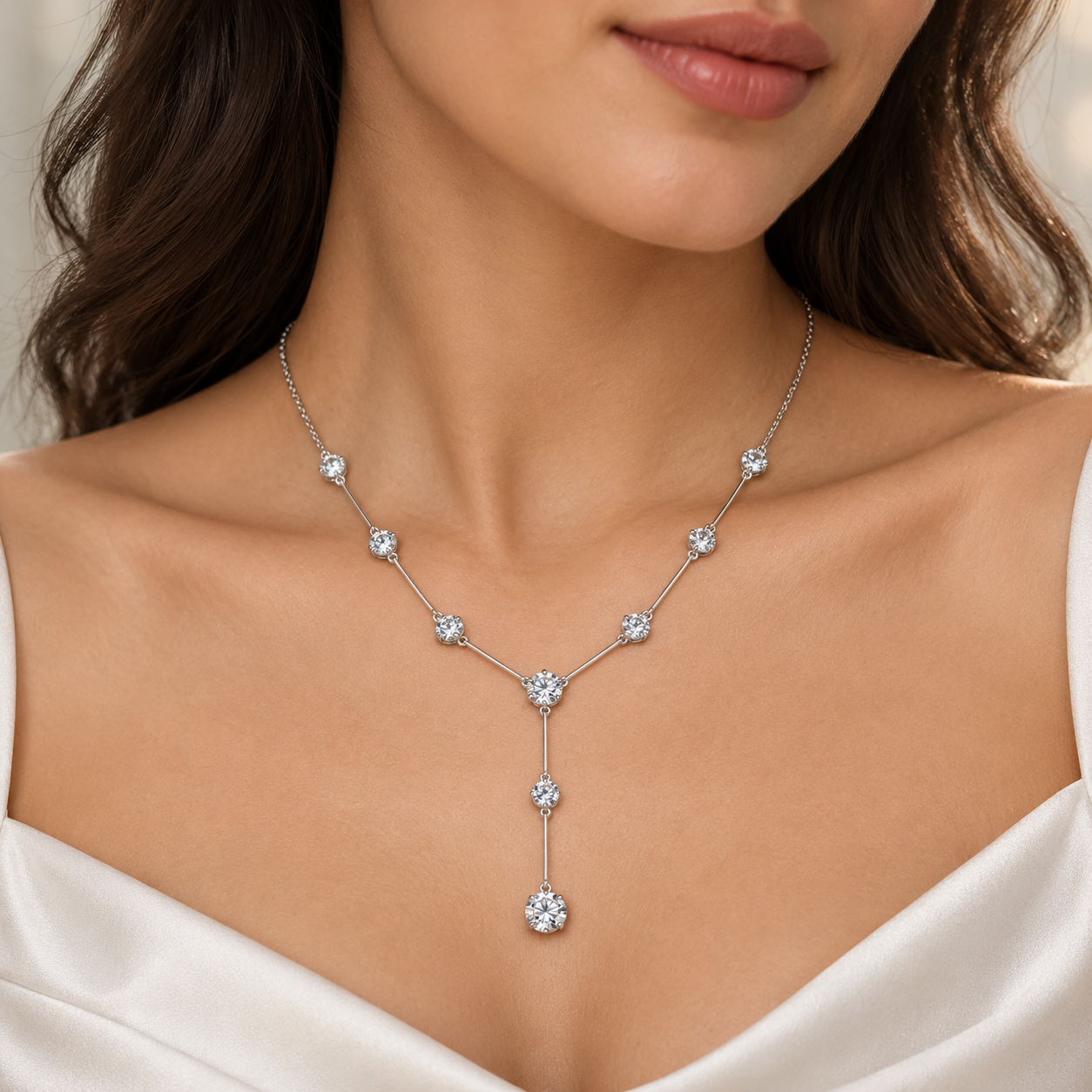 zircon y-drop necklace in 925 sterling silver