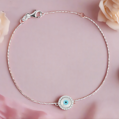 sparkling zircon evil eye 925 sterling silver bracelet