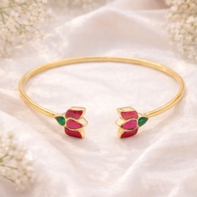 pink lotus 925 sterling silver cuff bangle