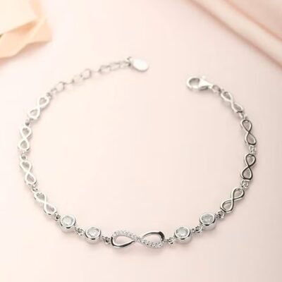 infinity zircon 925 sterling silver link bracelet