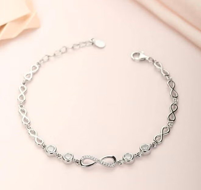 infinity zircon 925 sterling silver link bracelet