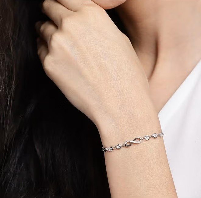 infinity zircon 925 sterling silver link bracelet