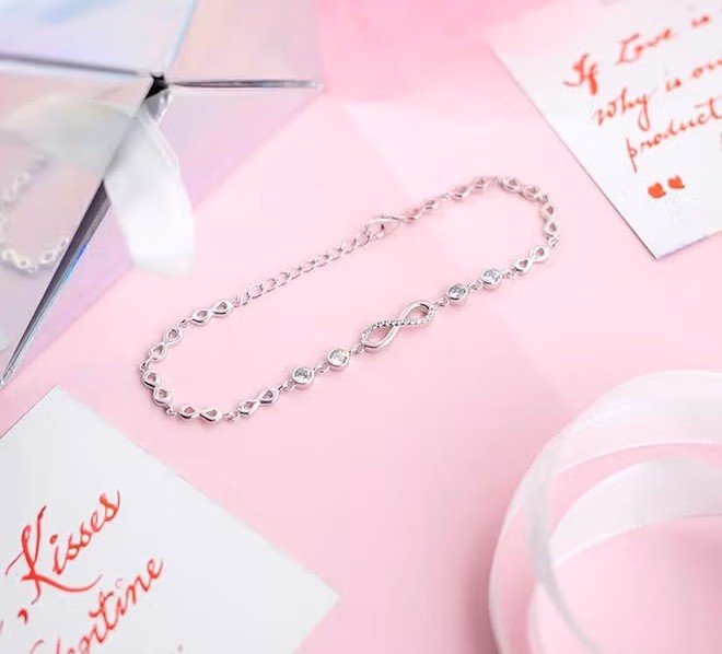infinity zircon 925 sterling silver link bracelet
