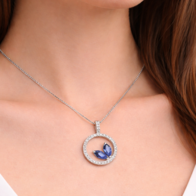 sapphire-blue zircon 925 sterling silver pendant necklace