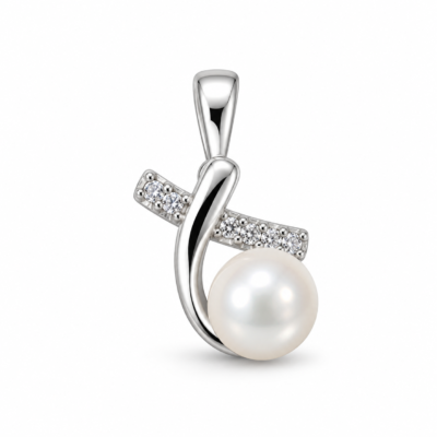 pearl & zircon crossbar pendant in 925 sterling silver