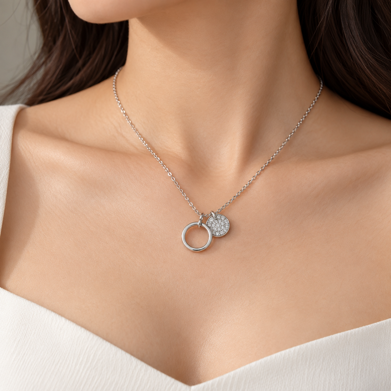 crescent moon zircon pendant necklace in 925 sterling silver