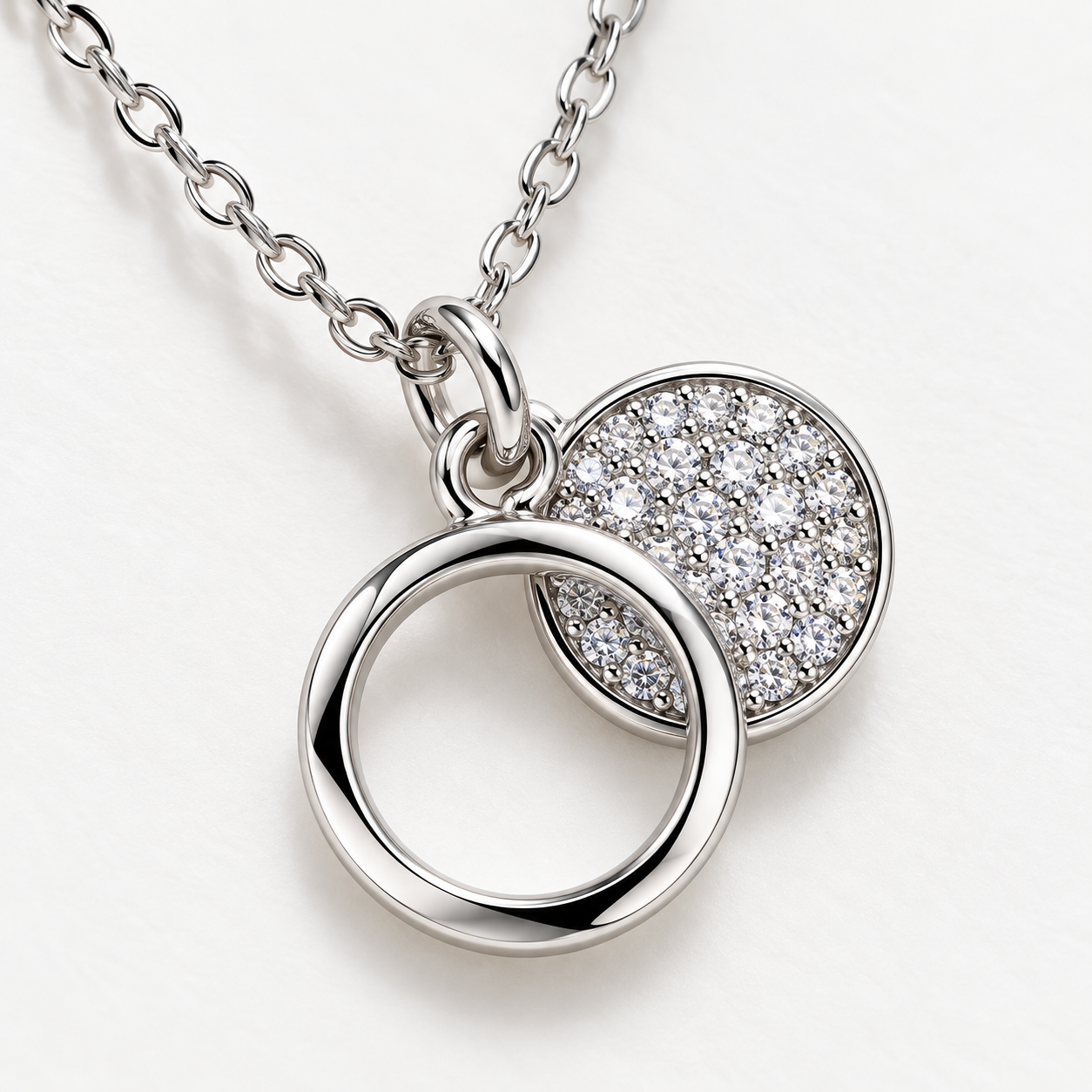 crescent moon zircon pendant necklace in 925 sterling silver