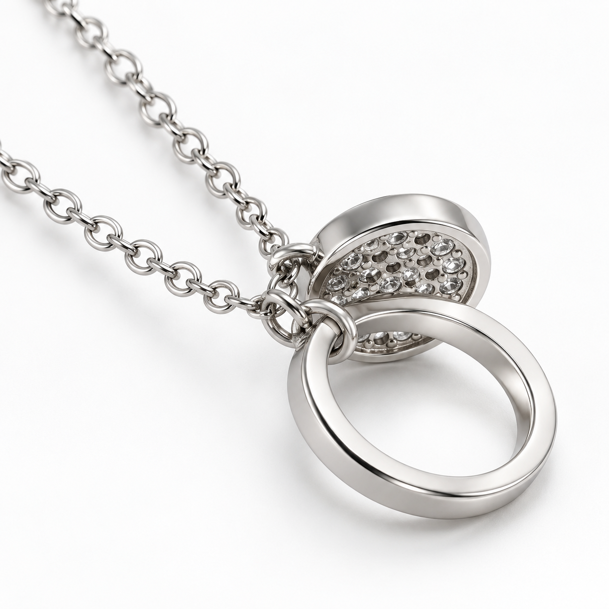 crescent moon zircon pendant necklace in 925 sterling silver