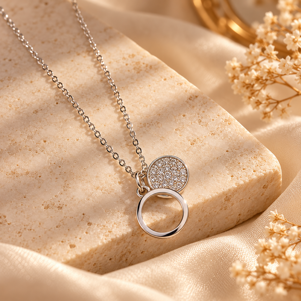crescent moon zircon pendant necklace in 925 sterling silver