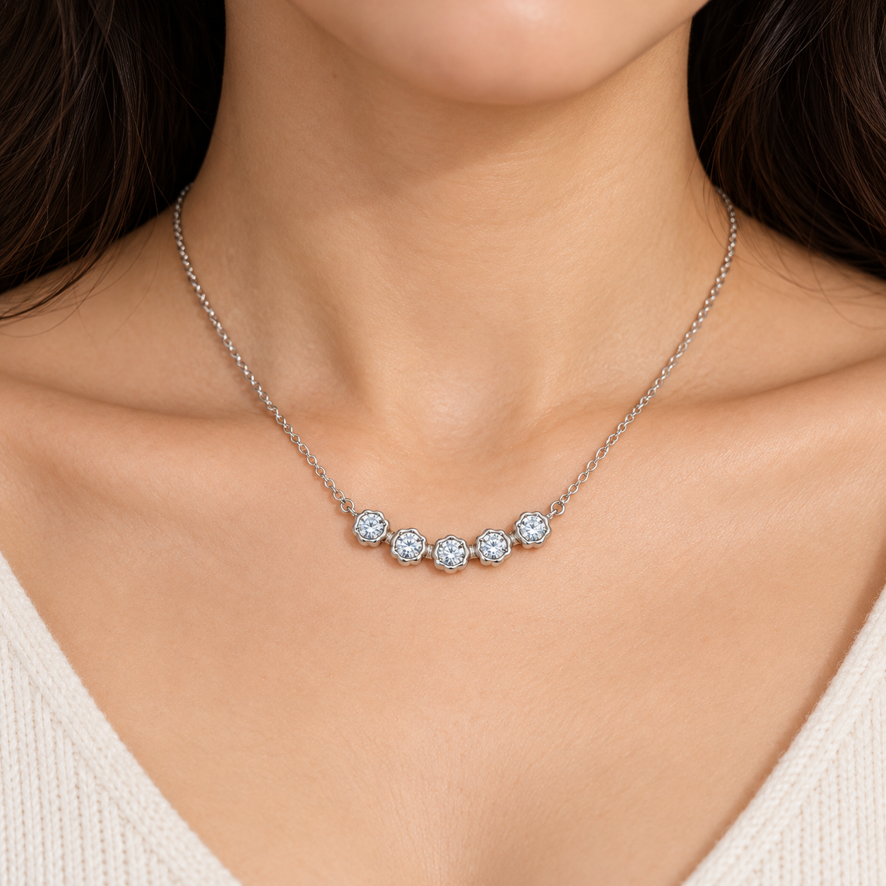 five-stone zircon station necklace in 925 sterling silver