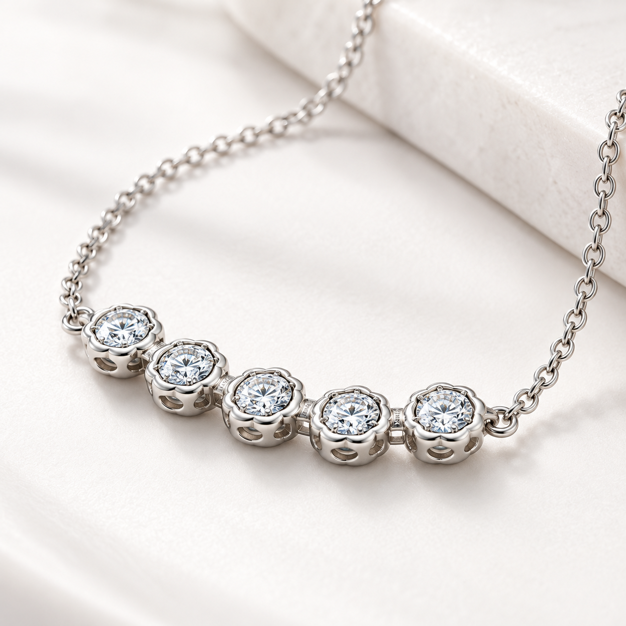 five-stone zircon station necklace in 925 sterling silver