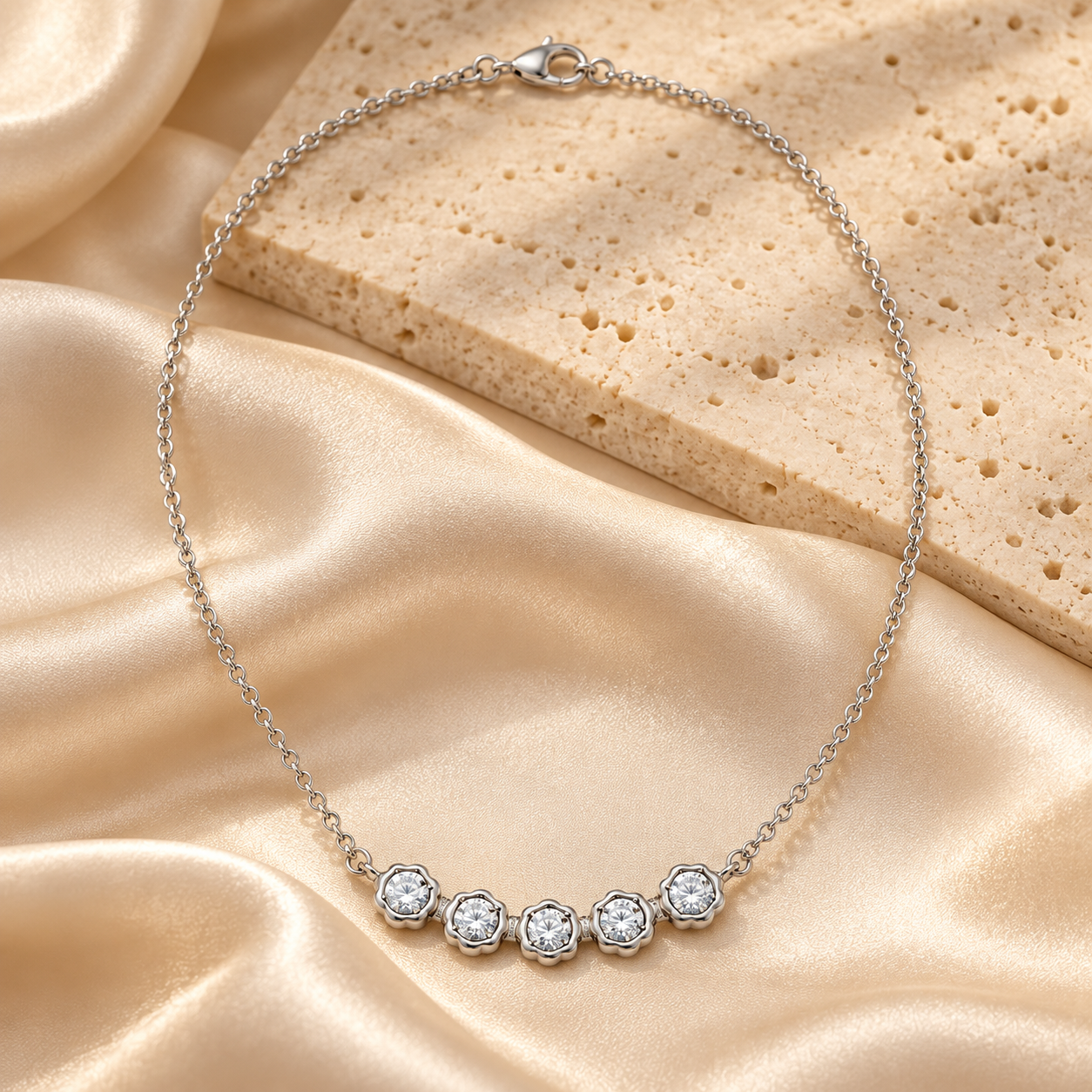 five-stone zircon station necklace in 925 sterling silver